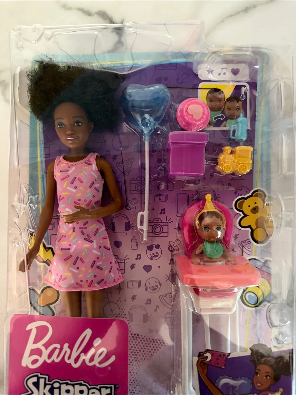 NIP Barbie Skipper Babysitters Inc. Birthday Playset with Brown Doll